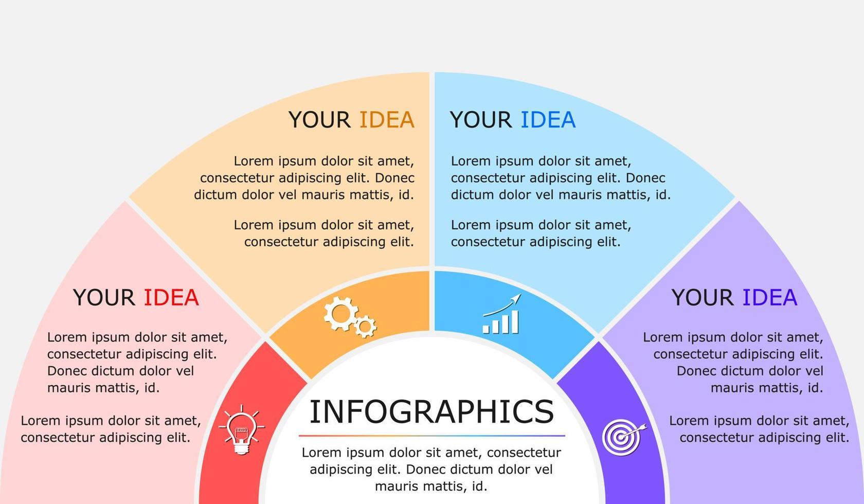 ilustración vectorial de la plantilla infográfica de negocios de presentación con círculo colorido 4 opciones. vector