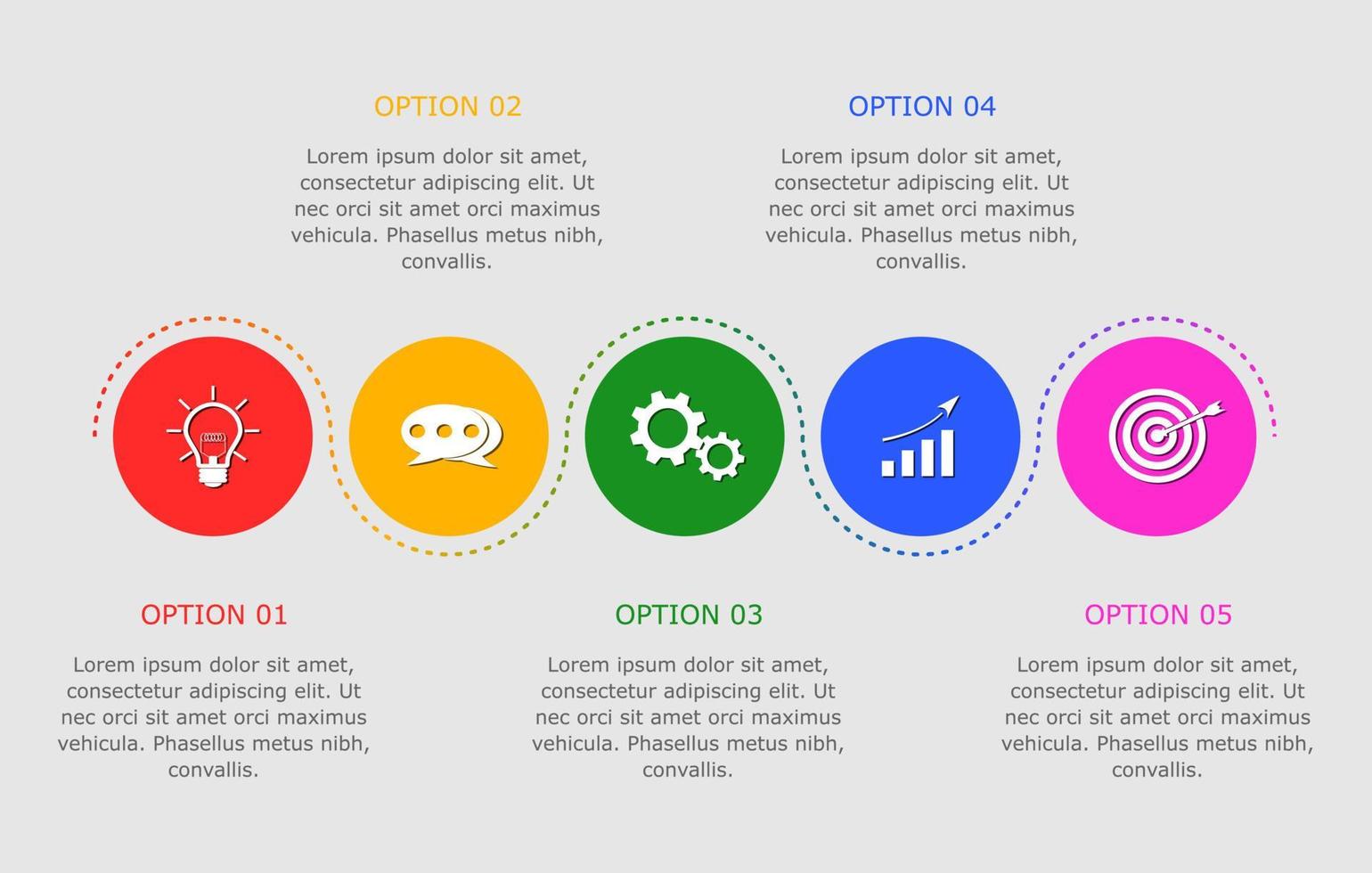 Vector illustration of Presentation business infographic template with colorful 5 options.