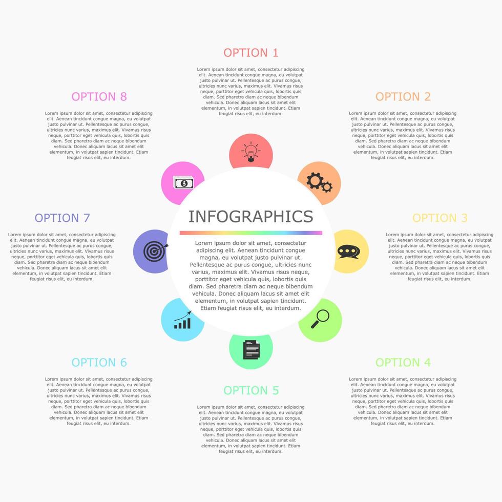 Vector illustration of Presentation business infographic template with colorful 8 options.