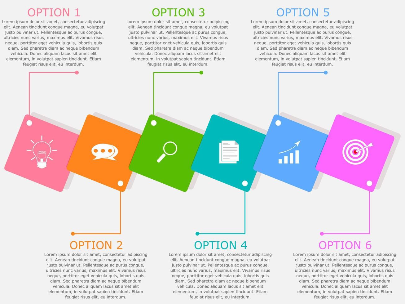 Vector illustration of Presentation business infographic template with colorful square 6 options.