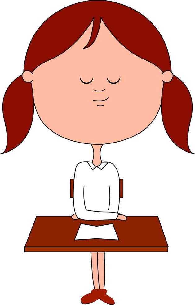 Little girl in school, illustration, vector on white background.