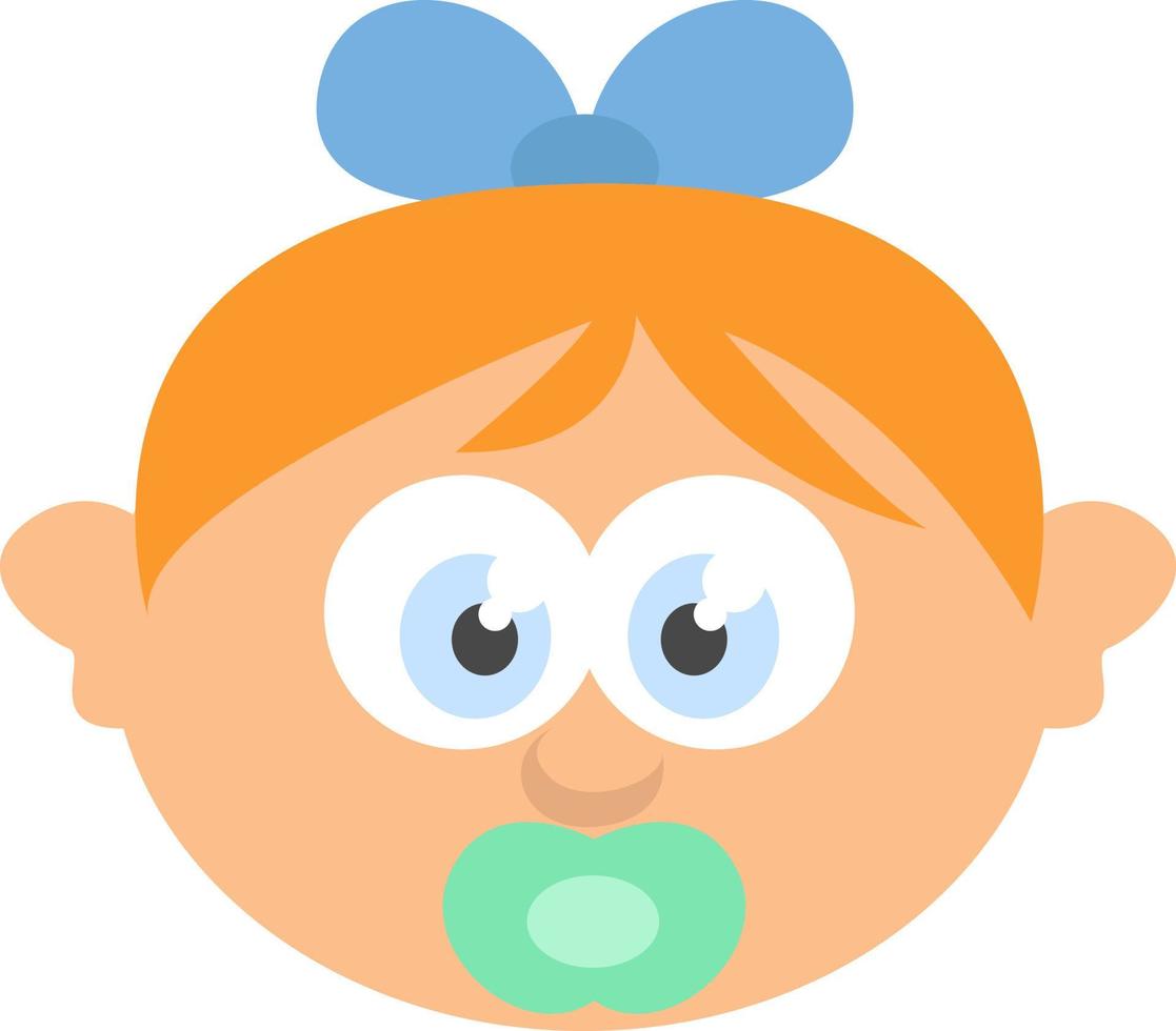 Orange haired baby with mint green pacifier, illustration, on a white background. vector