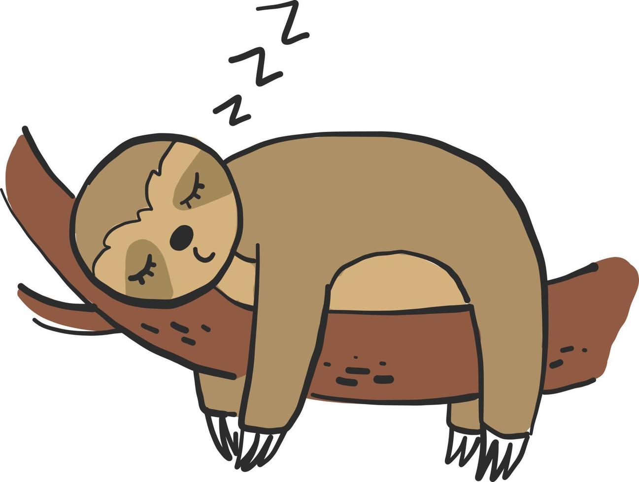 Sleeping sloth on tree , illustration, vector on white background