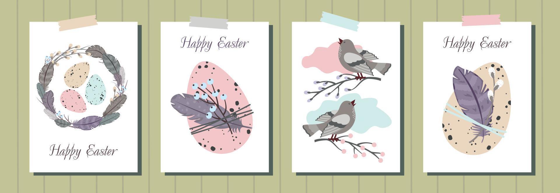 EASTER Vertical CARD feather set vector