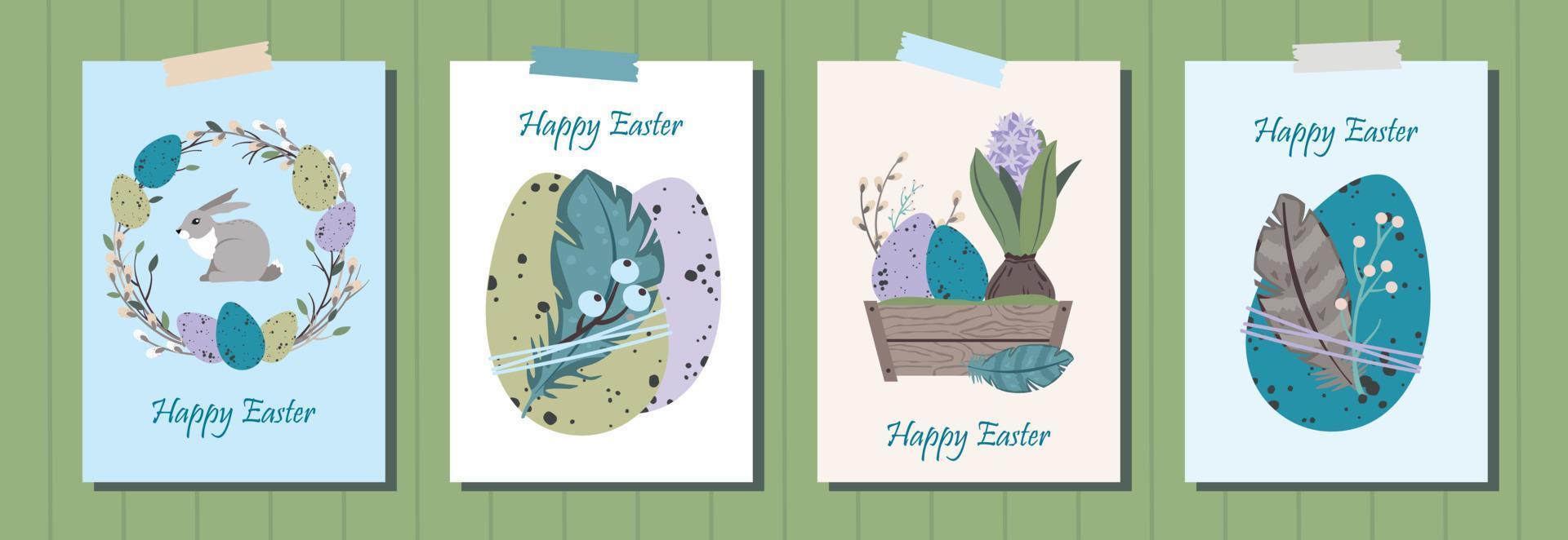 conjunto verde de tarjeta vertical de pascua vector