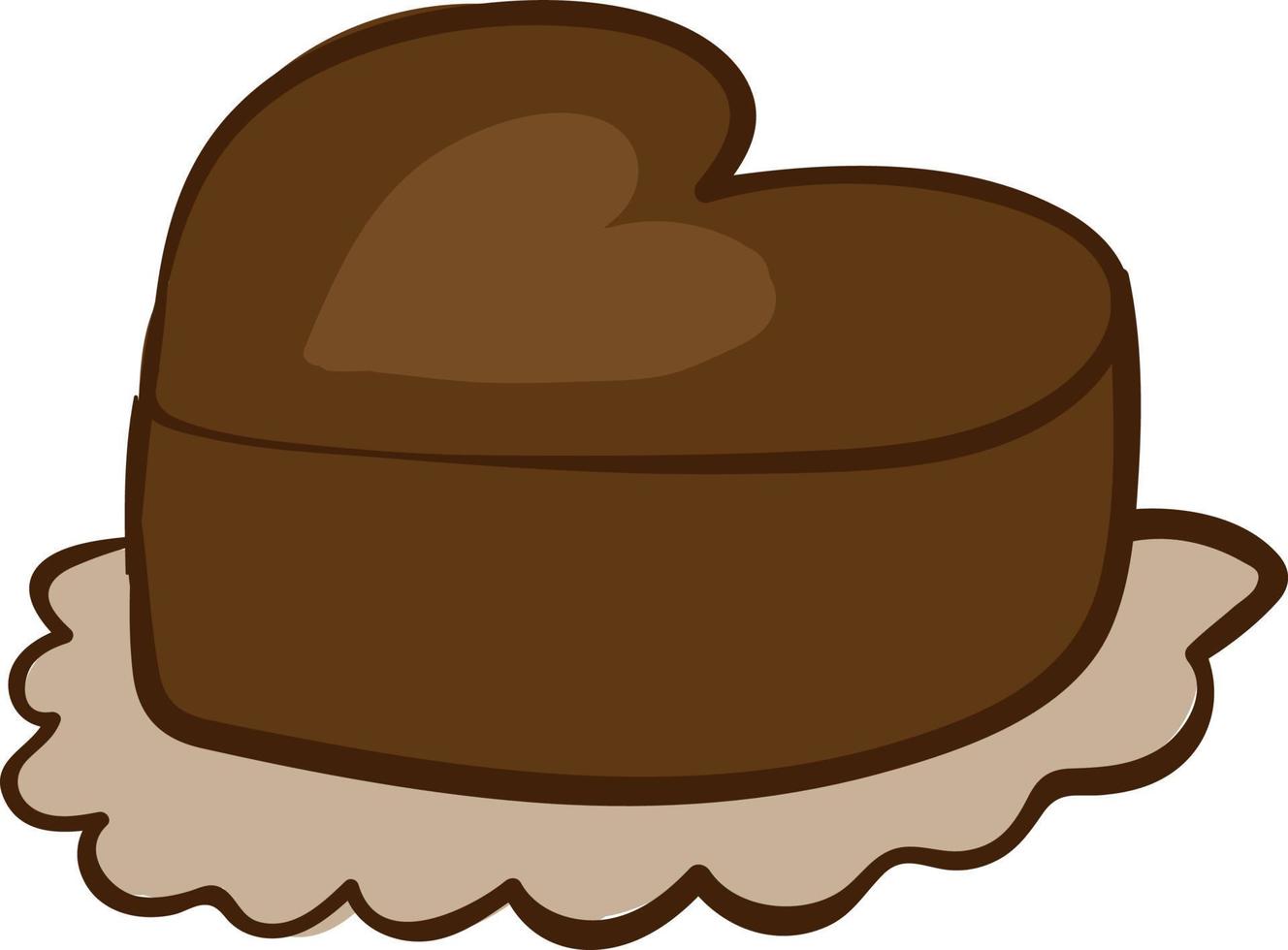 Chocolate heart cake, illustration, vector on white background.