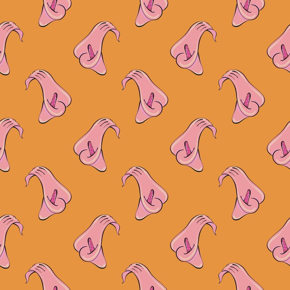 Pink calla,seamless pattern on orange background. vector