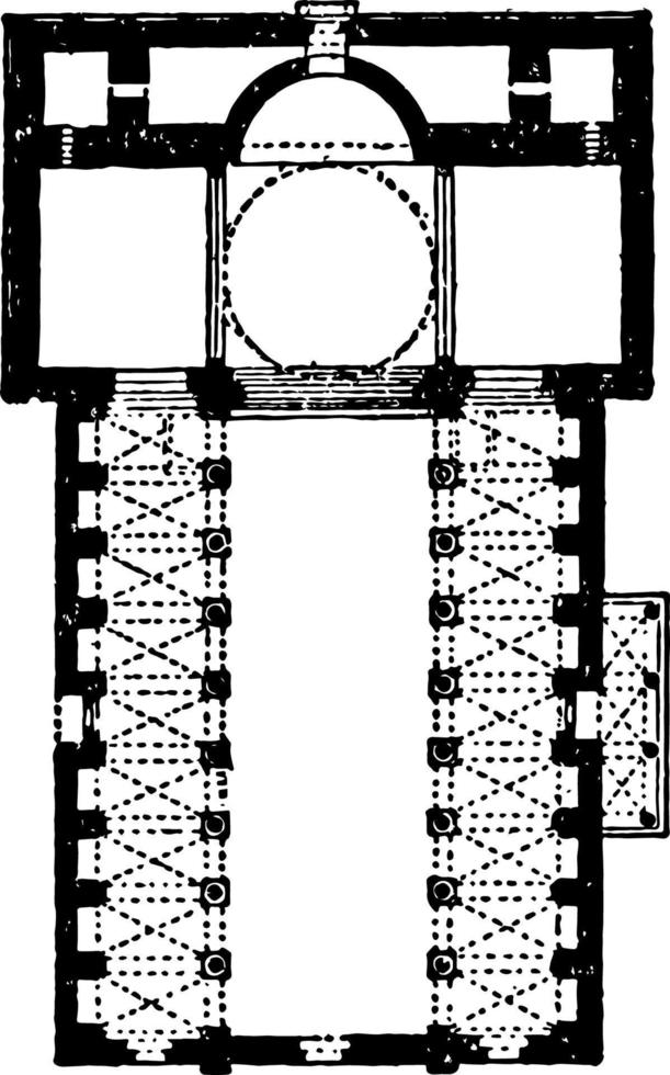 Plan of San Nicola at Bari 12th Century vintage engraving. vector