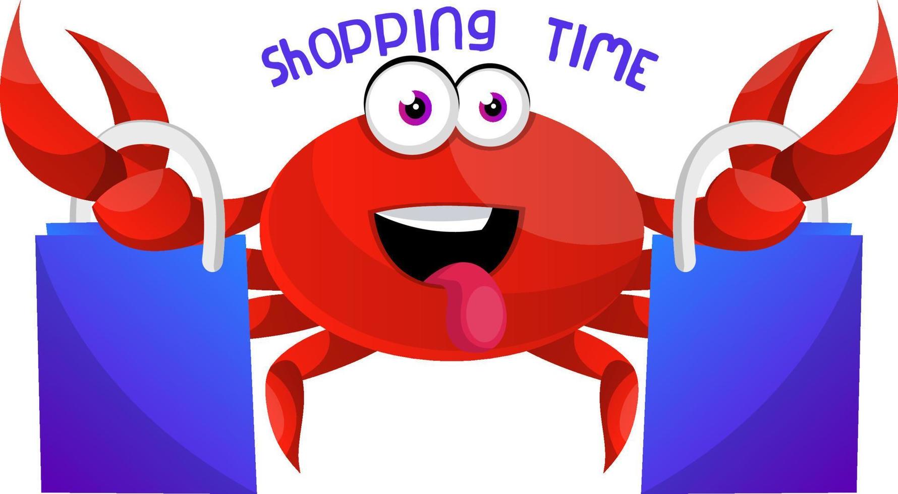 Crab with bags, illustration, vector on white background.