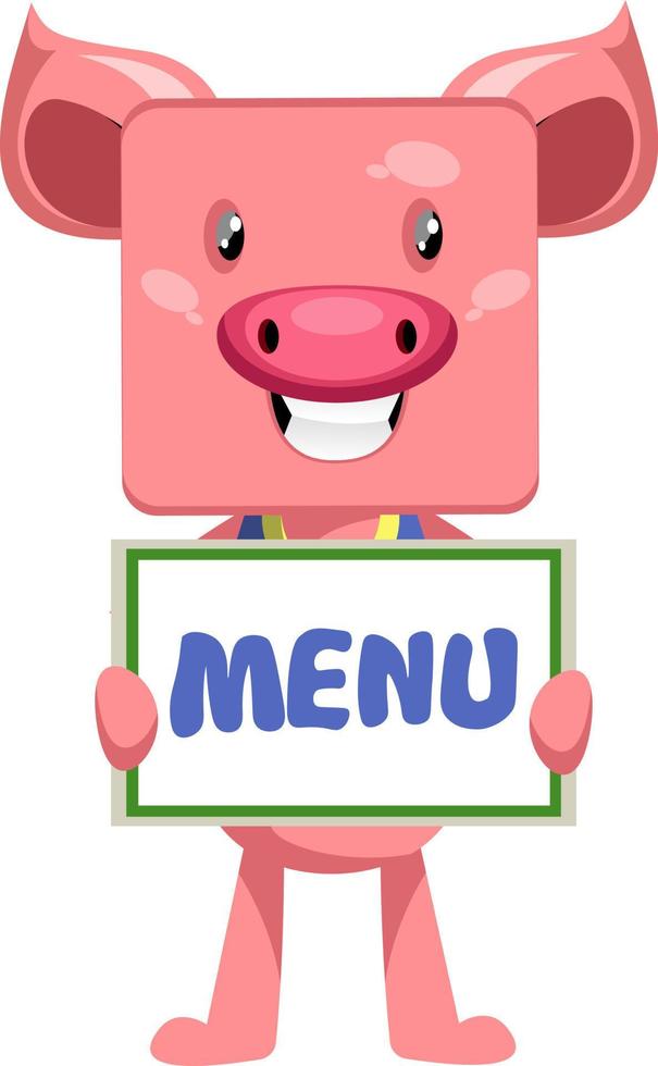 Pig on menu, illustration, vector on white background.