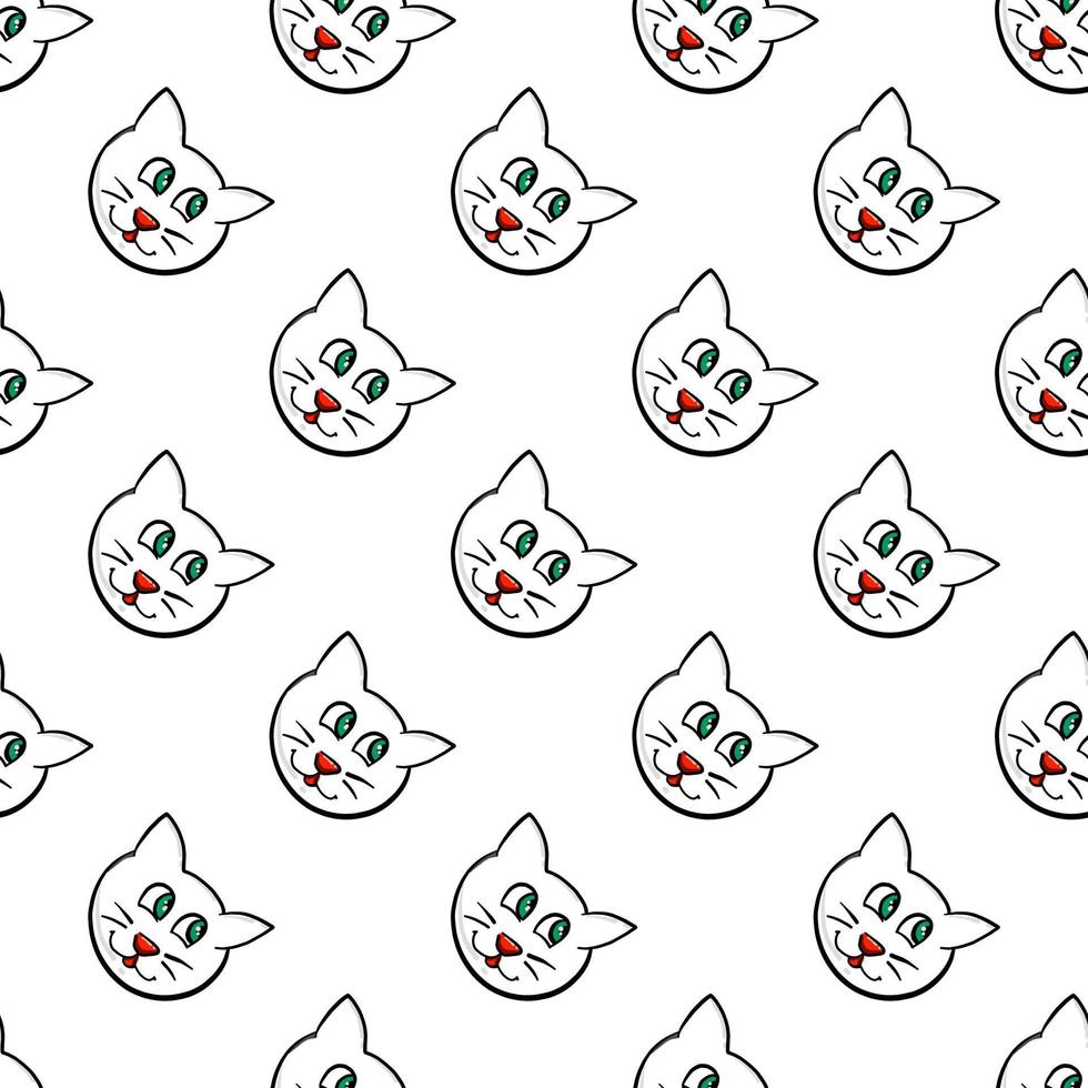 Cat with green eyes ,seamless pattern on white background. vector