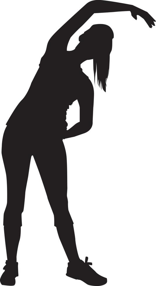 silueta de una mujer cómo se estira, ilustración, vector sobre fondo blanco.