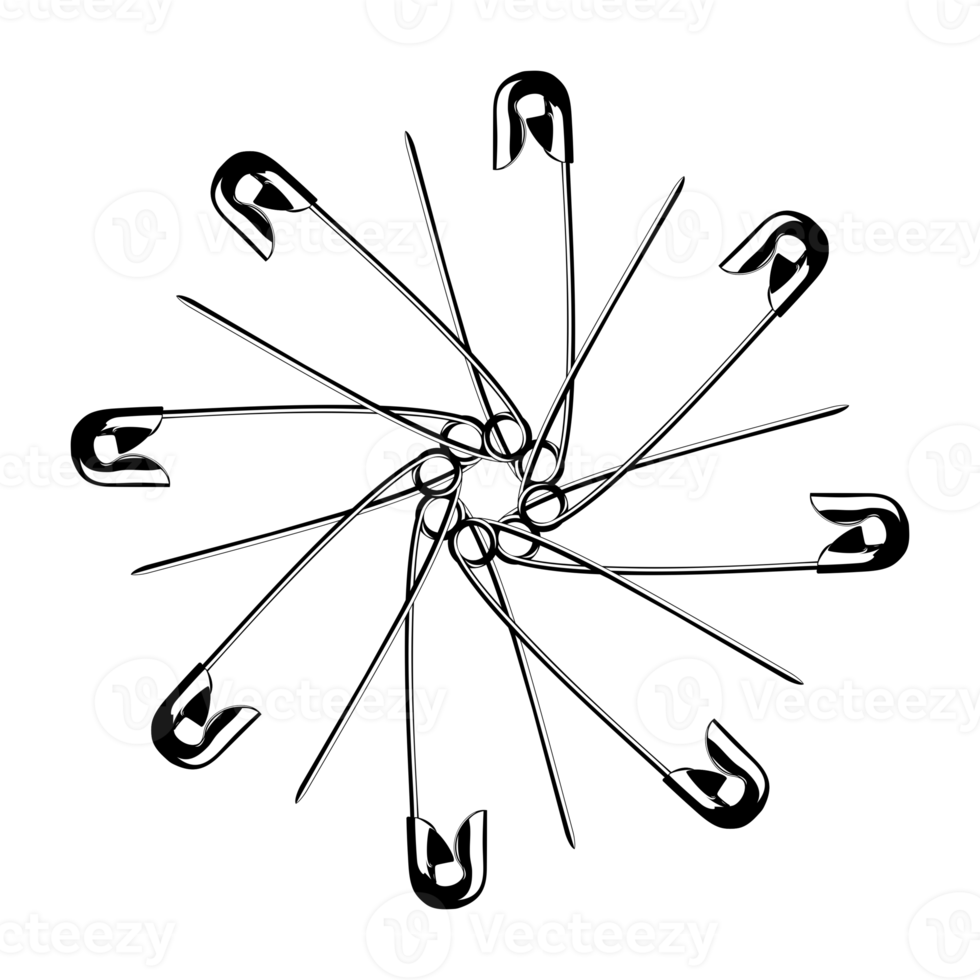 konstnärlig cirkel form tillverkad från säkerhet stift sammansättning för dekoration, utsmyckad, logotyp, hemsida, konst illustration eller grafisk design element. formatera png