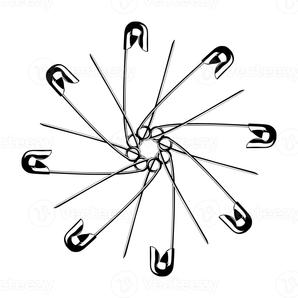 künstlerische kreisform aus sicherheitsnadelkomposition für dekoration, verziert, logo, website, kunstillustration oder grafikdesignelement. PNG-Format png