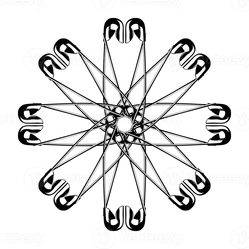 Artistic Circle Shape Made From Safety Pin Composition for Decoration, Ornate, Logo, Website, Art Illustration or Graphic Design Element. Format PNG