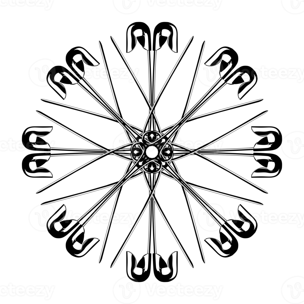 Artistic Circle Shape Made From Safety Pin Composition for Decoration, Ornate, Logo, Website, Art Illustration or Graphic Design Element. Format PNG