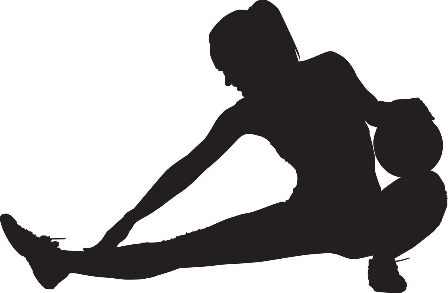 Silhouette of a woman stretches out her leg, illustration, vector on white background.