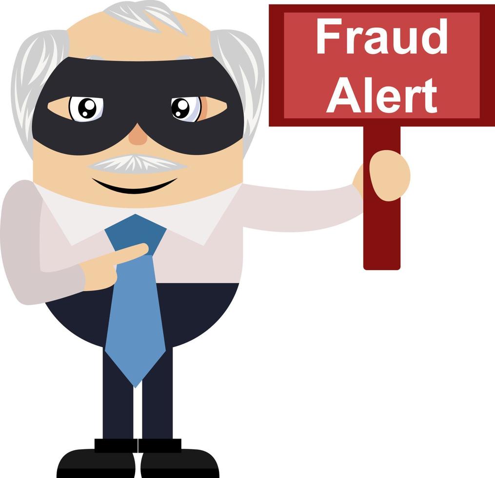 Old man with fraud alert sign, illustration, vector on white background.