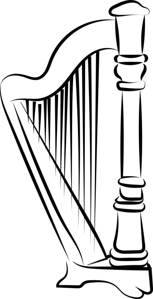 Harp sketch, illustration, vector on white background.