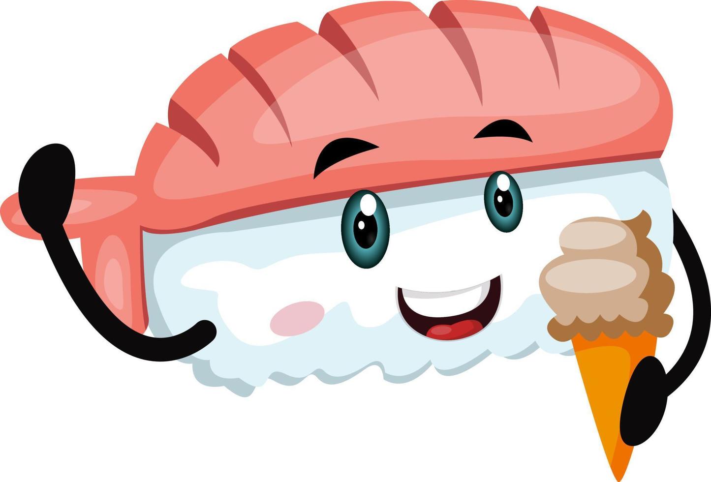 Sushi with ice cream, illustration, vector on white background.