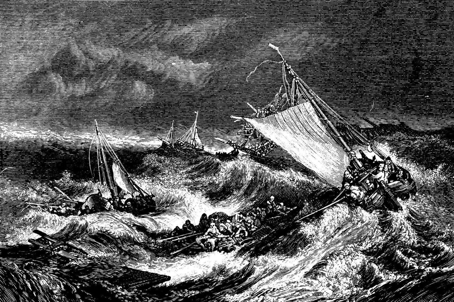 el naufragio era famoso por sus dibujos, grabados antiguos. vector
