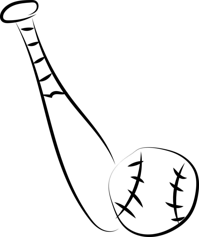 Bat and ball drawing, illustration, vector on white background.