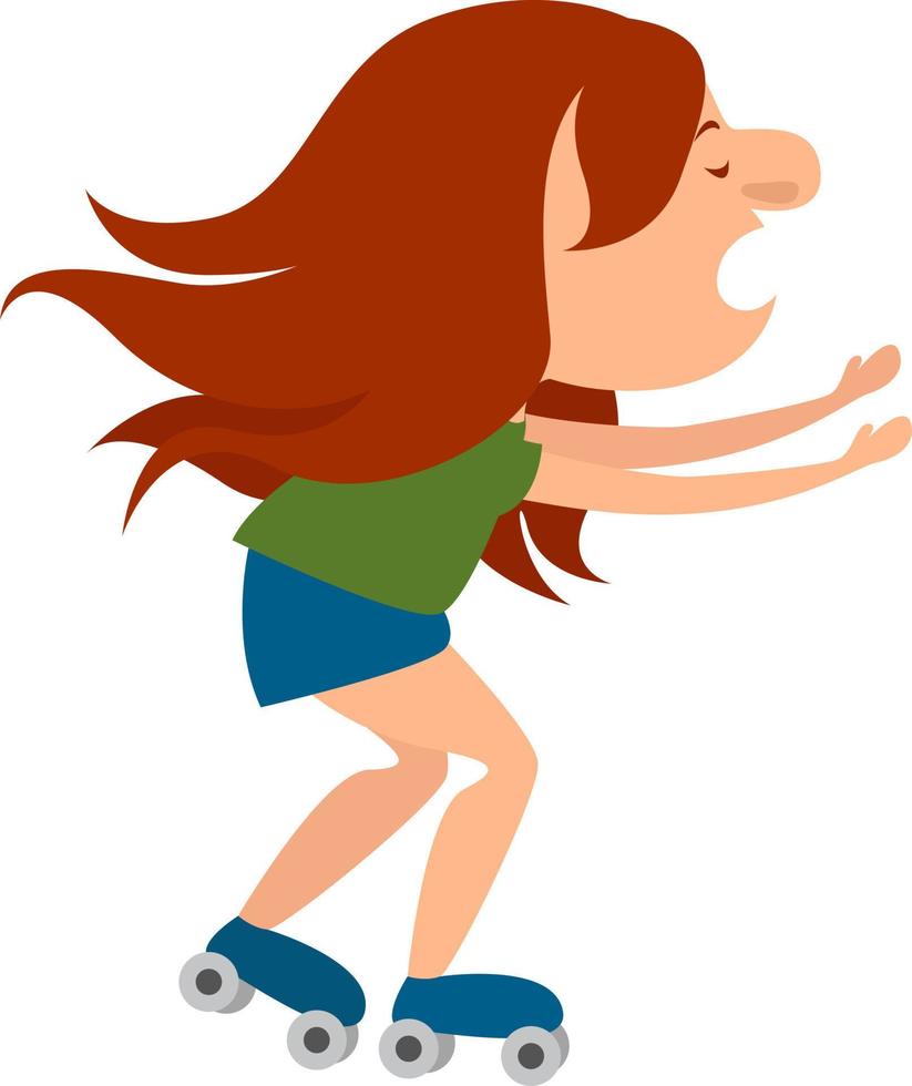 Chica en patines, ilustración, vector sobre fondo blanco.