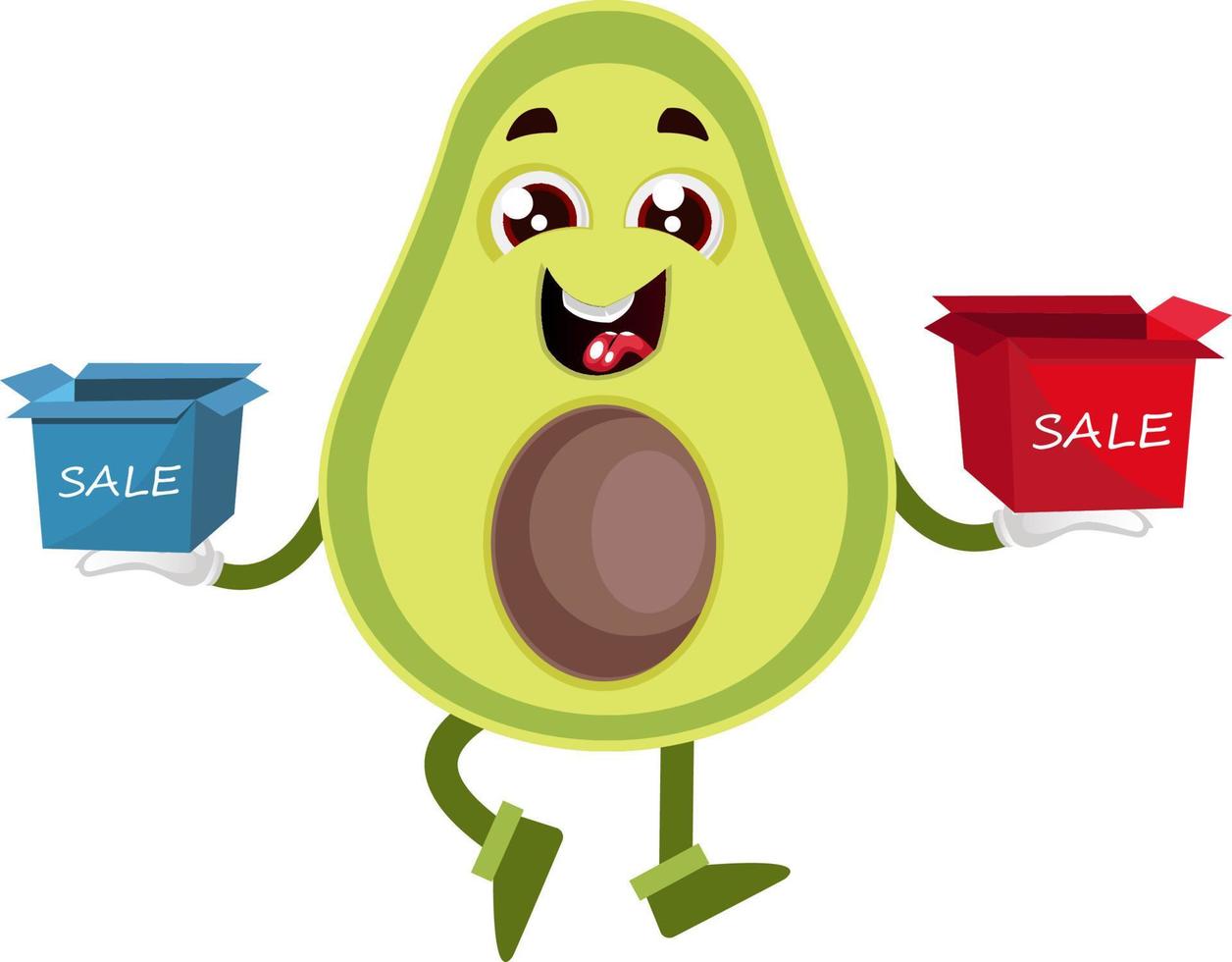 Avocado with box sale, illustration, vector on white background.