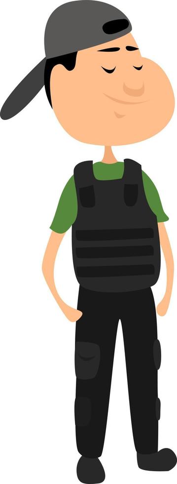 Boy with a bulletproof west, illustration, vector on white background