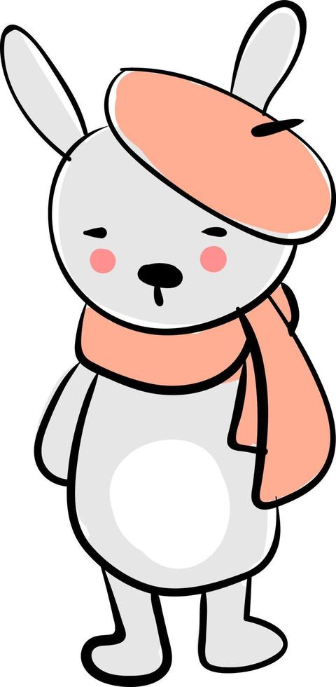 Bunny with hat, illustration, vector on white background.