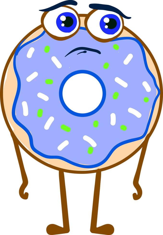 Sad blue donut, illustration, vector on white background.