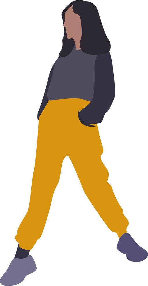 chica con pantalón amarillo, ilustración, vector sobre fondo blanco.