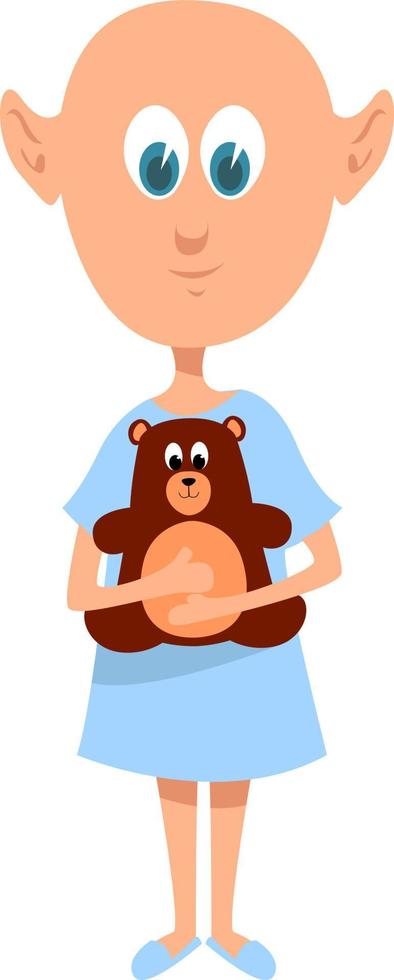 niño con oso de juguete, ilustración, vector sobre fondo blanco