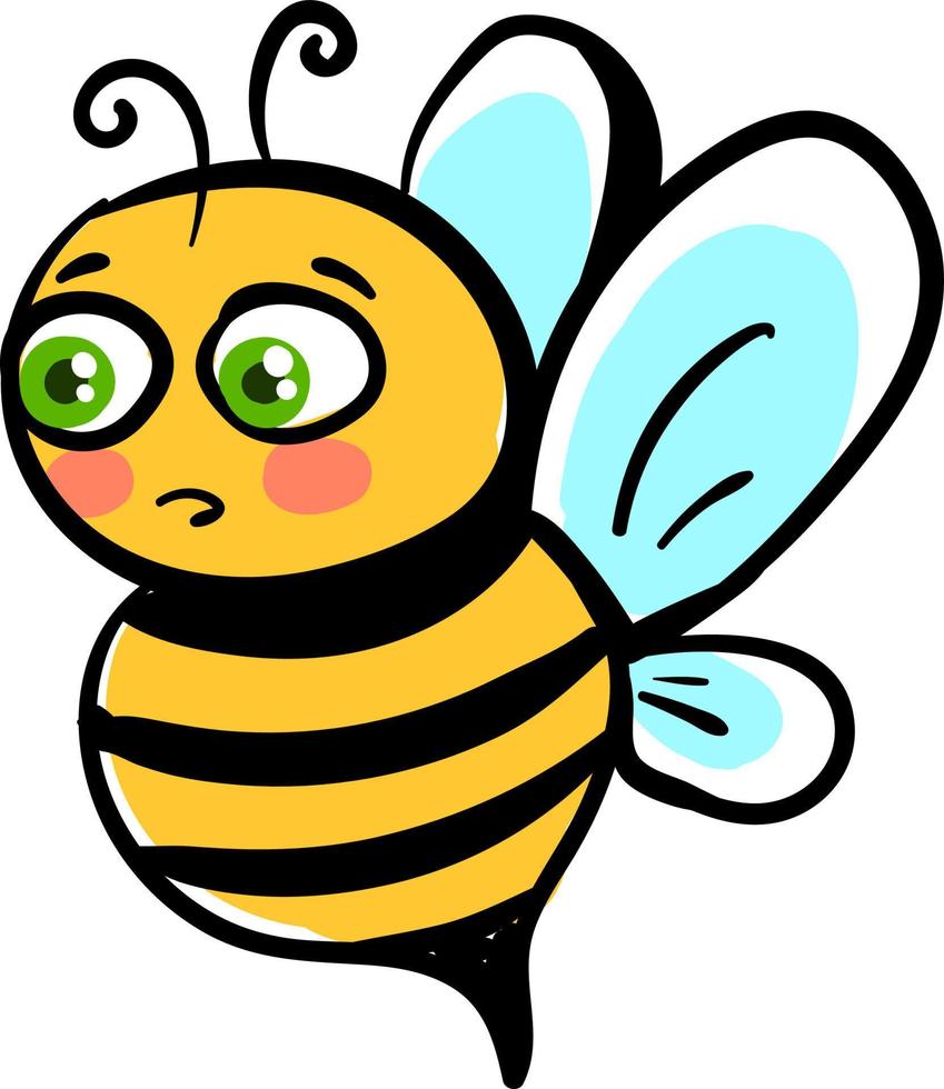 Sad bee, illustration, vector on white background.