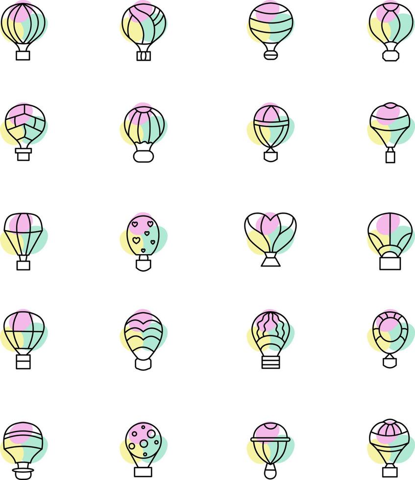Various hot air balloons, illustration, vector on a white background.