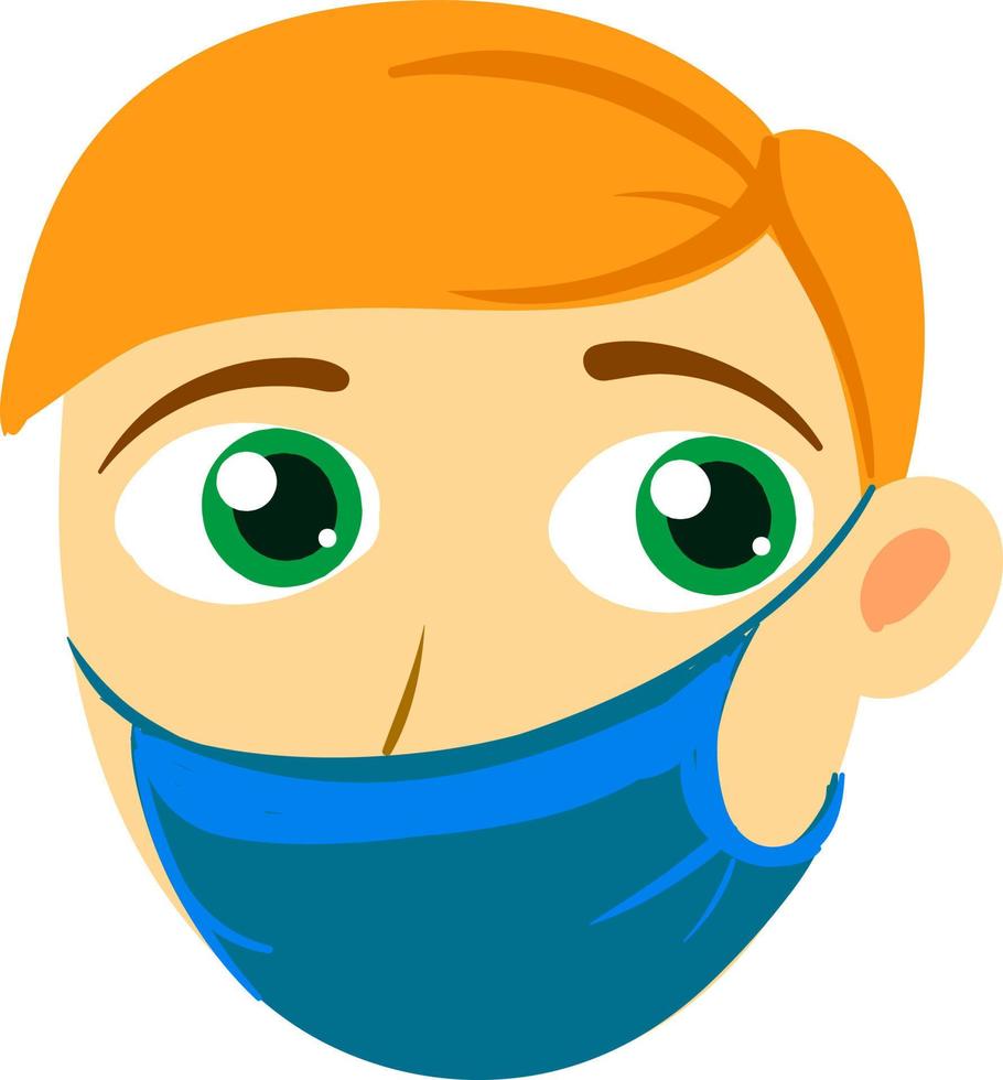 Boy with medical mask, illustration, vector on white background