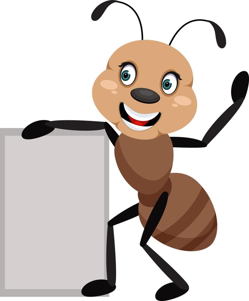 Ant holding board, illustration, vector on white background.