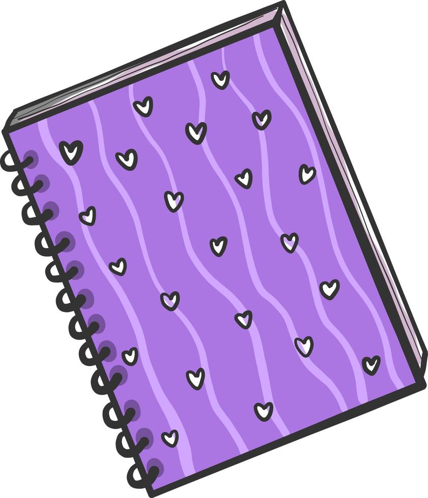 Cuaderno violeta, ilustración, vector sobre fondo blanco.