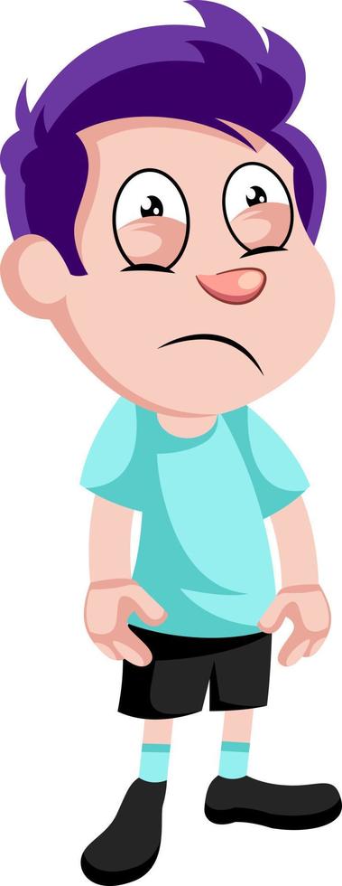 Sad boy, illustration, vector on white background.