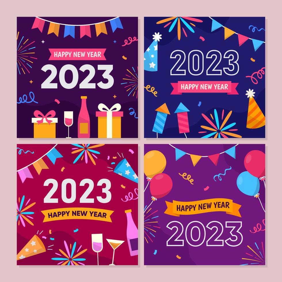 Happy New Year 2023 Celebration Social Media Posts vector