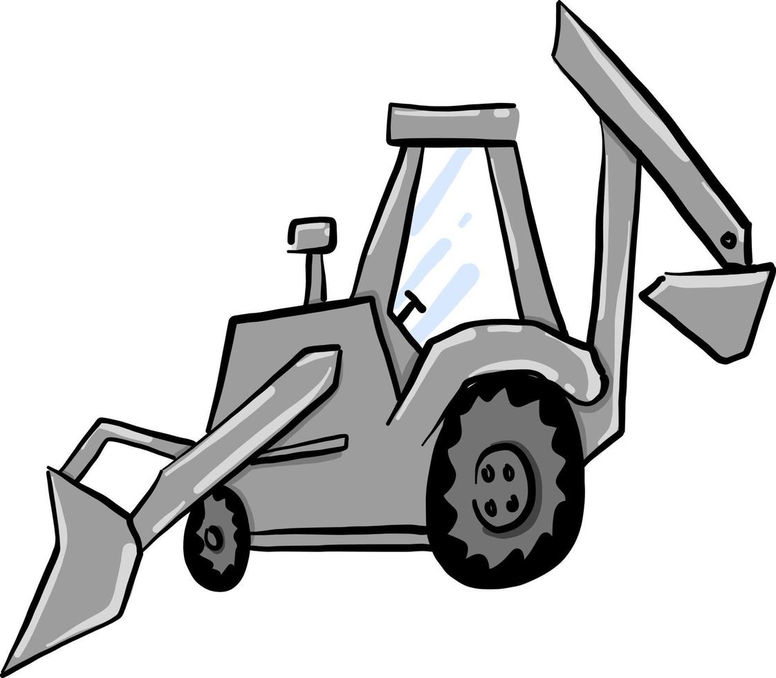 Gray tractor, illustration, vector on white background