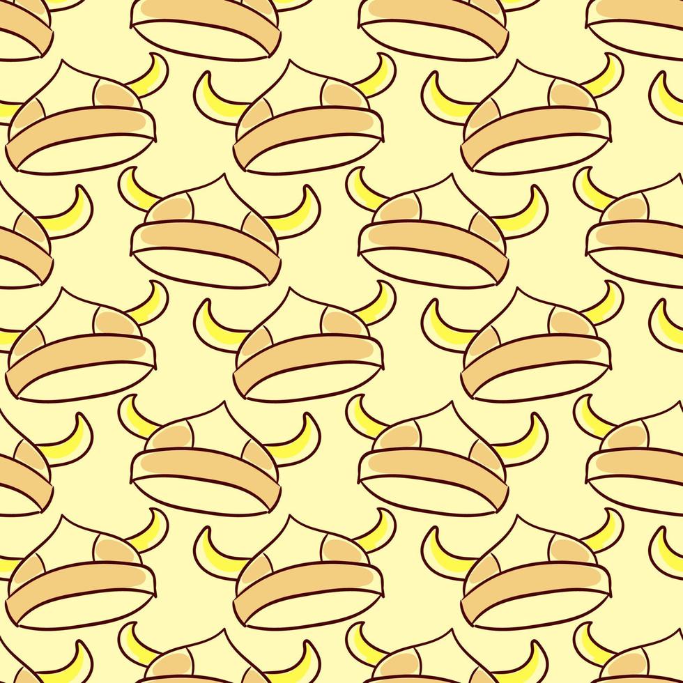 Viking helmet, seamless pattern on yellow background. vector