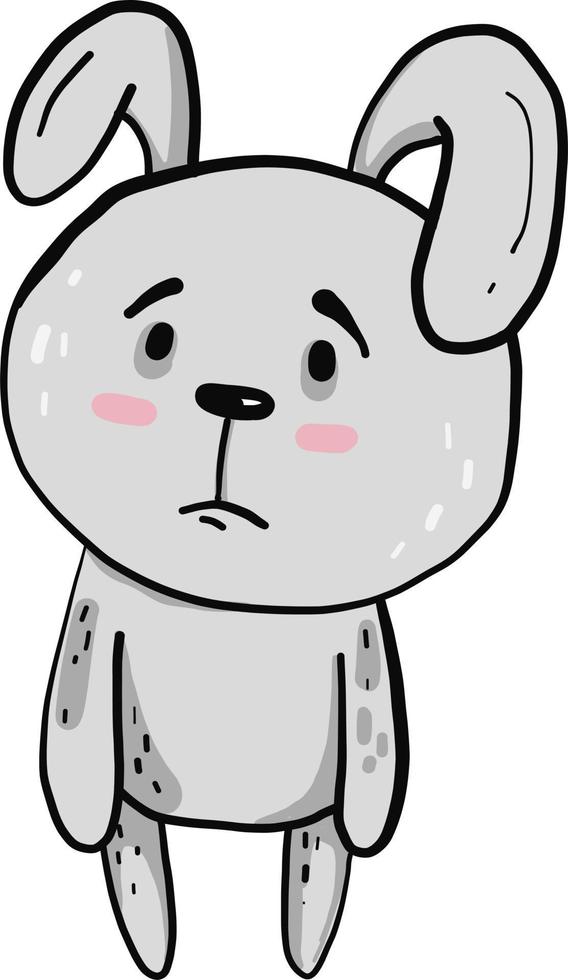 Sad grey bunny, illustration, vector on white background.