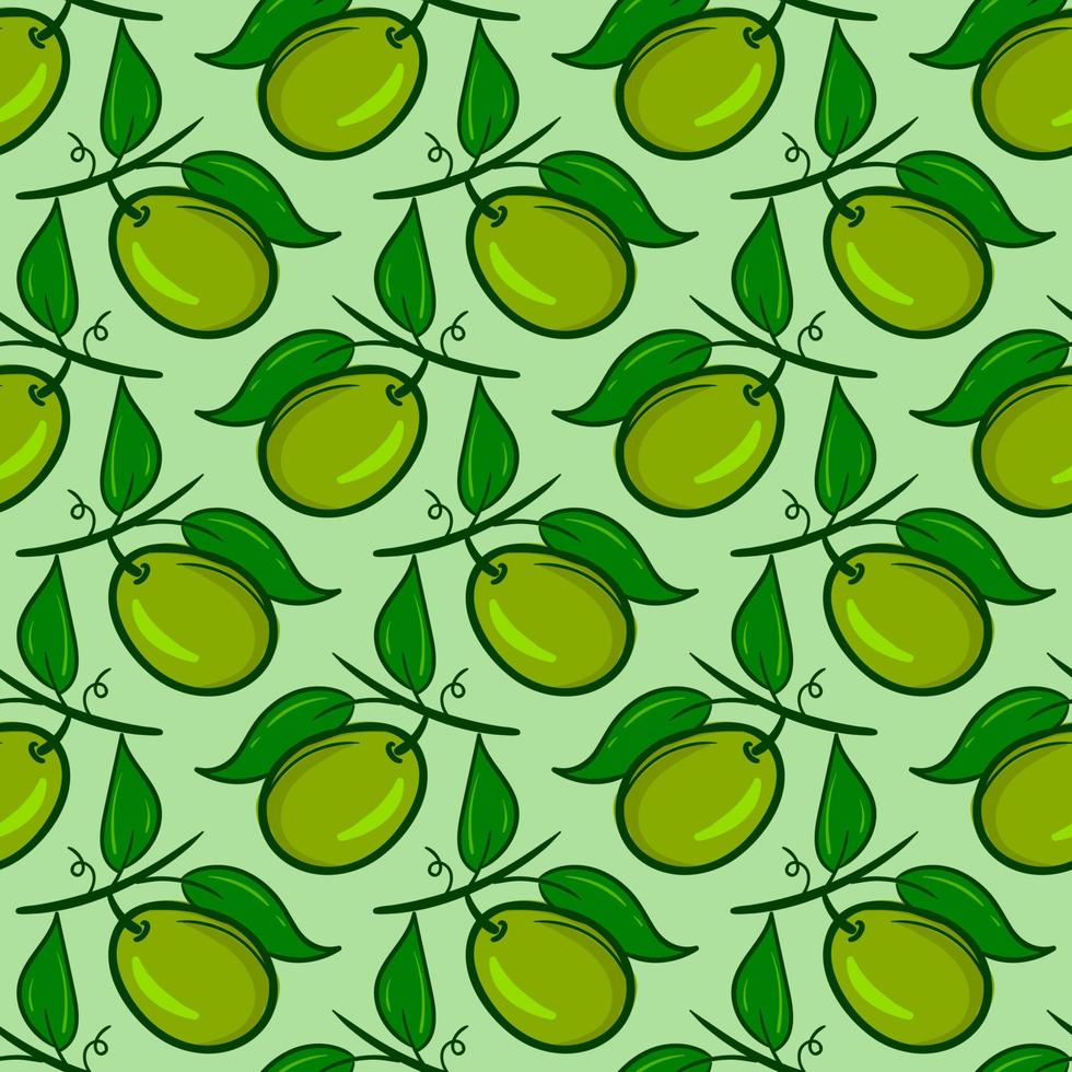Olive pattern, seamless pattern on green background. vector