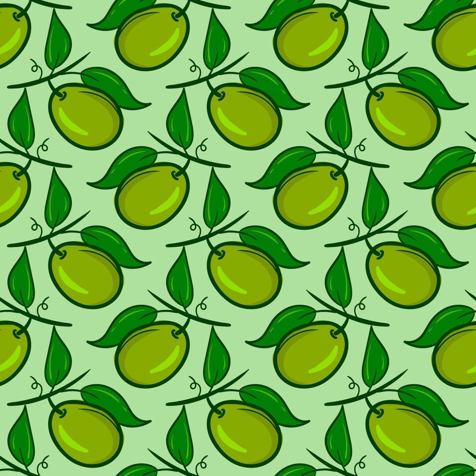 patrón de oliva, patrón sin costuras sobre fondo verde. vector