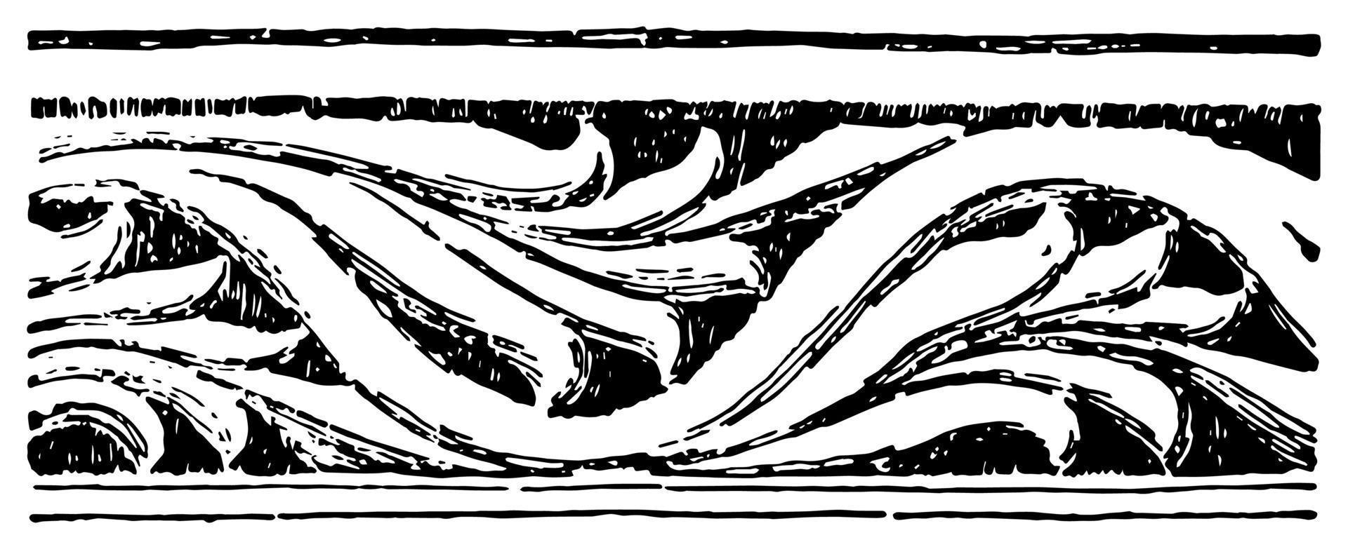 Border have Carved vine at St. Vitale, vintage engraving. vector