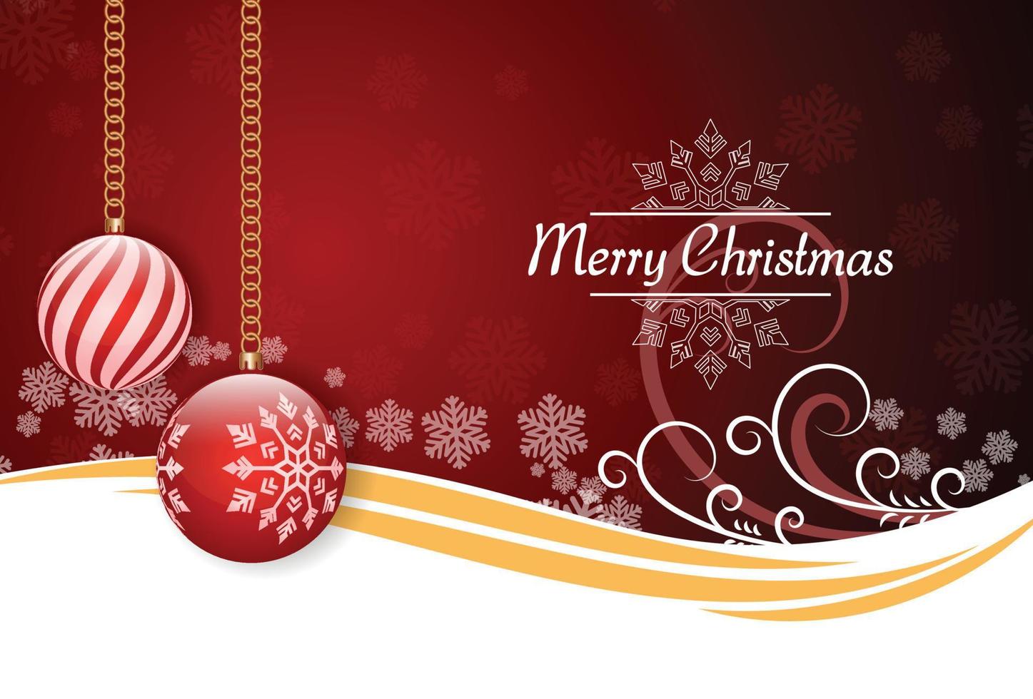 tarjeta de navidad moderna con elegantes detalles en rojo y bola de navidad con adorno de copos de nieve. concepto de tarjeta de felicitación de navidad. pasos vectoriales 10 vector