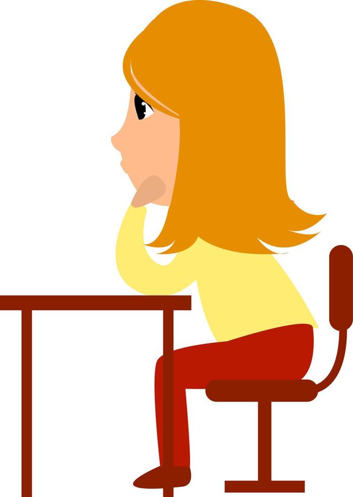 Girl at school, illustration, vector on white background.