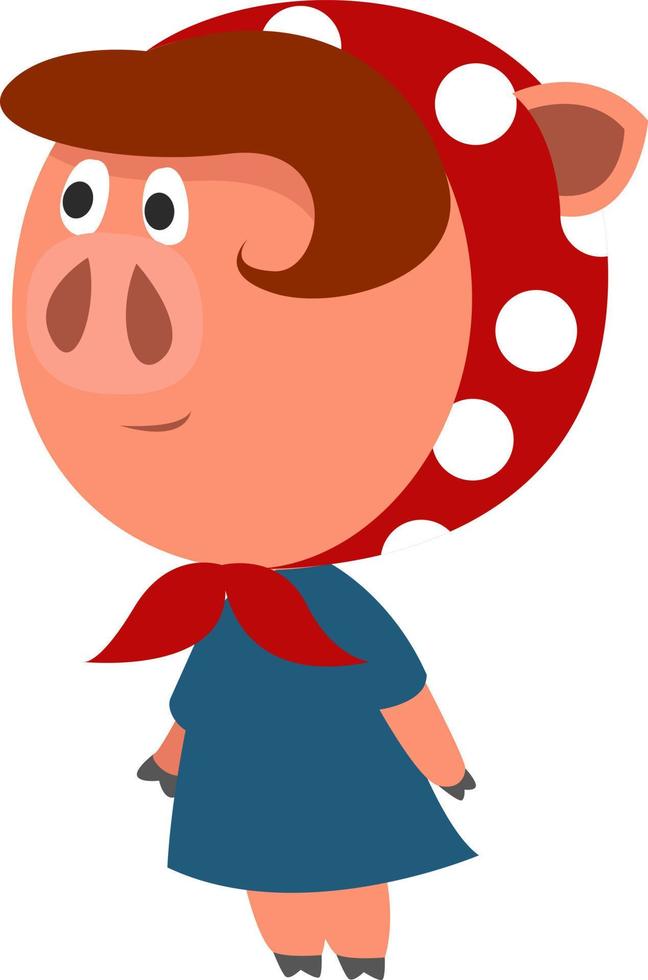 Pig in dress, illustration, vector on white background