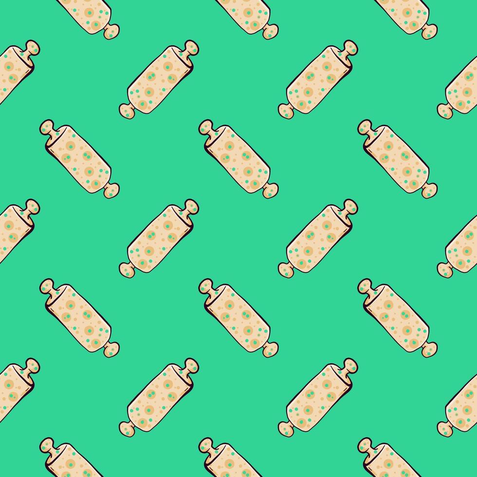 Rolling pin , seamless pattern on a  mint green background. vector